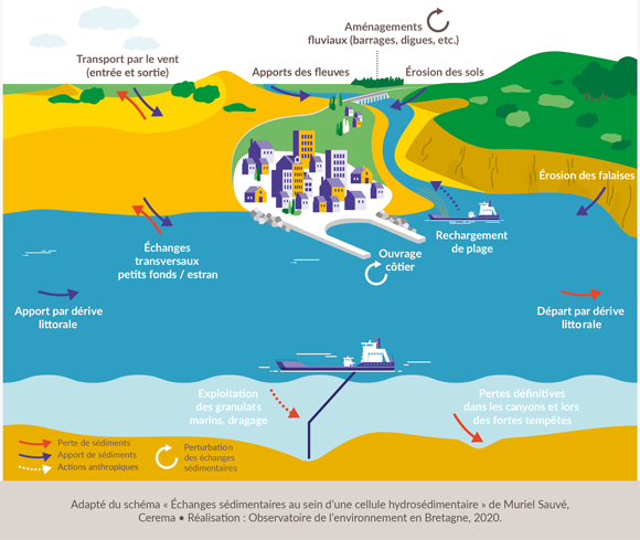 Schéma budget sédimentaire d'une plage