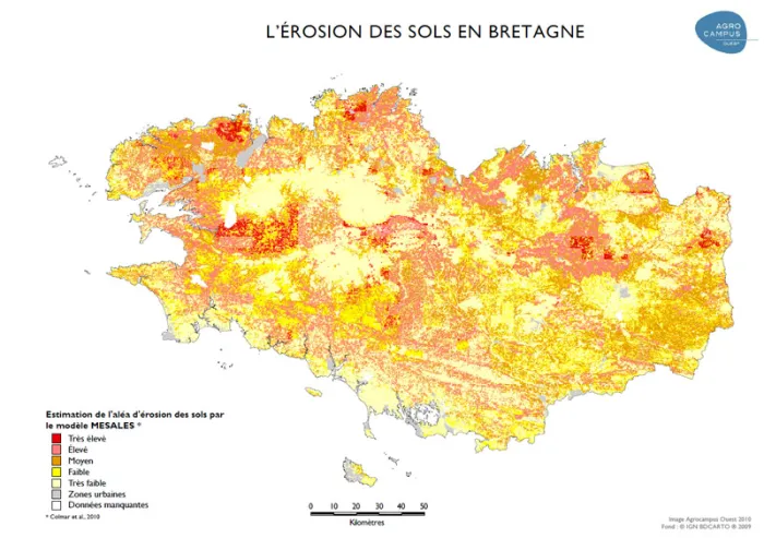 Carte de l'érosion des sols en Bretagne