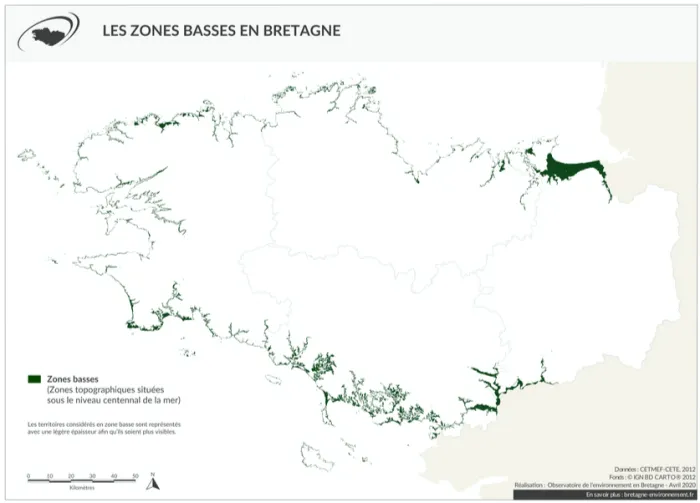 Carte des zones basses littorales en Bretagne