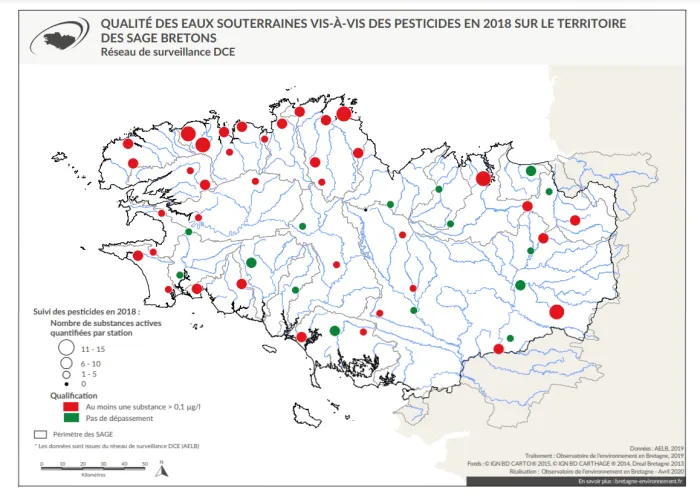 Carte - Pesticides Qualité des eaux souterraines bretonnes