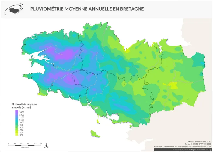 Carte pluviométrie en bretagne