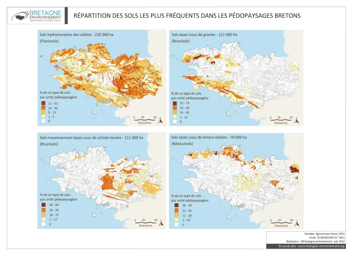 Carte des types de sols les plus fréquents en Bretagne
