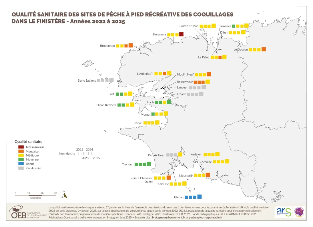 carte : Qualité sanitaire site de pêche à pied 2025 - 29